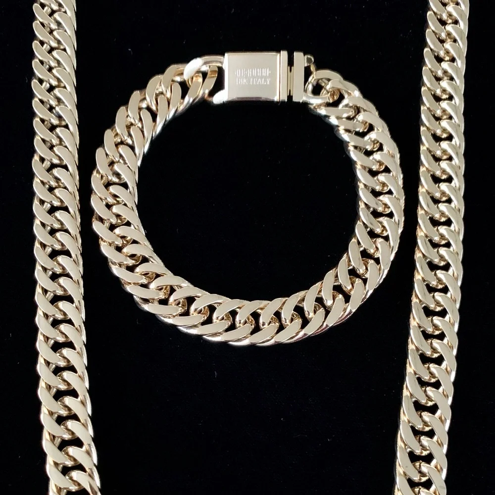 DOUBLE MIAMI CUBAN LINK BRACELET 18K GOLD MADE IN ITALY *LIFETIME WARRANTY*